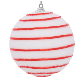 Boule de Noël blanche rayée D. 80 mm