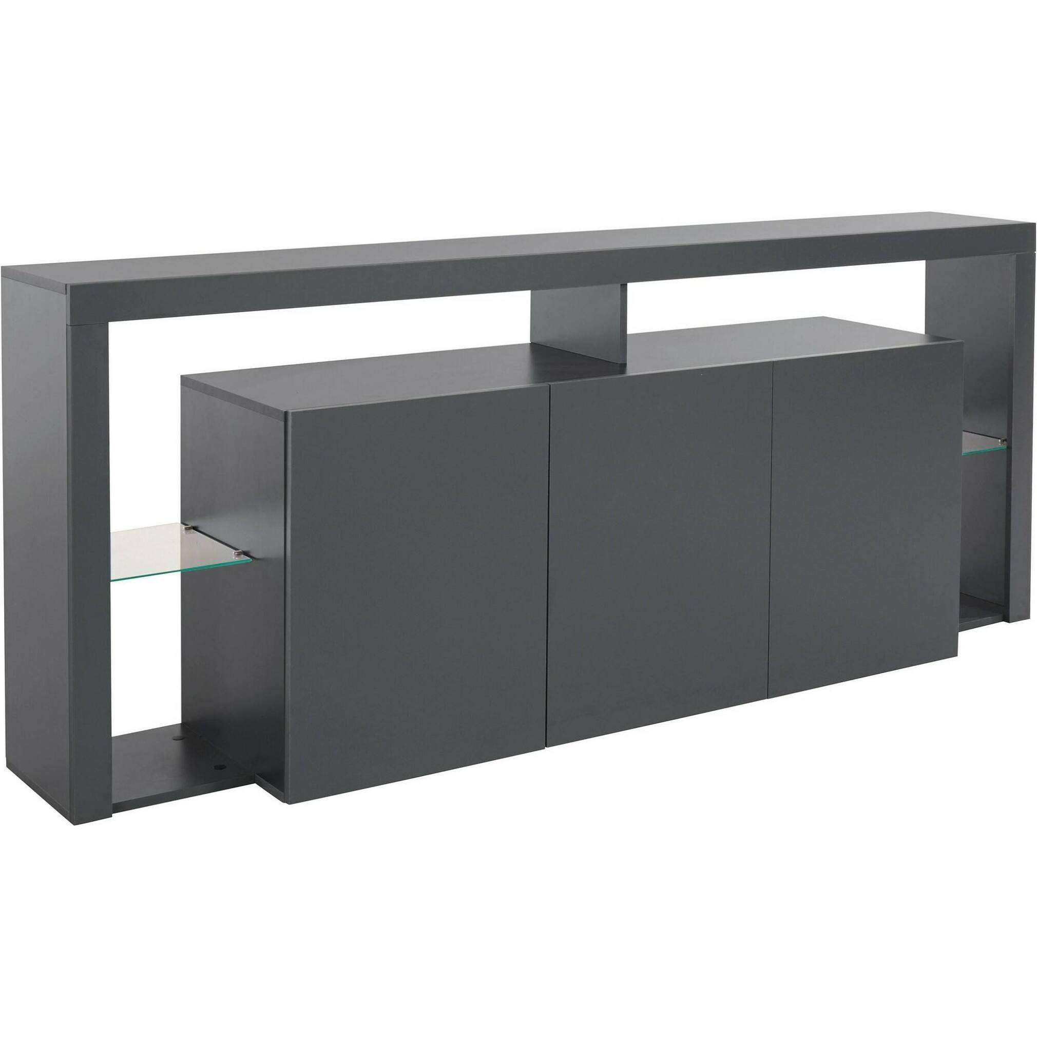 Credenza Ddariv, Buffet da soggiorno a 3 ante, Madia da salotto, Credenza moderna, 100% Made in Italy, 200x40h80 cm, Antracite