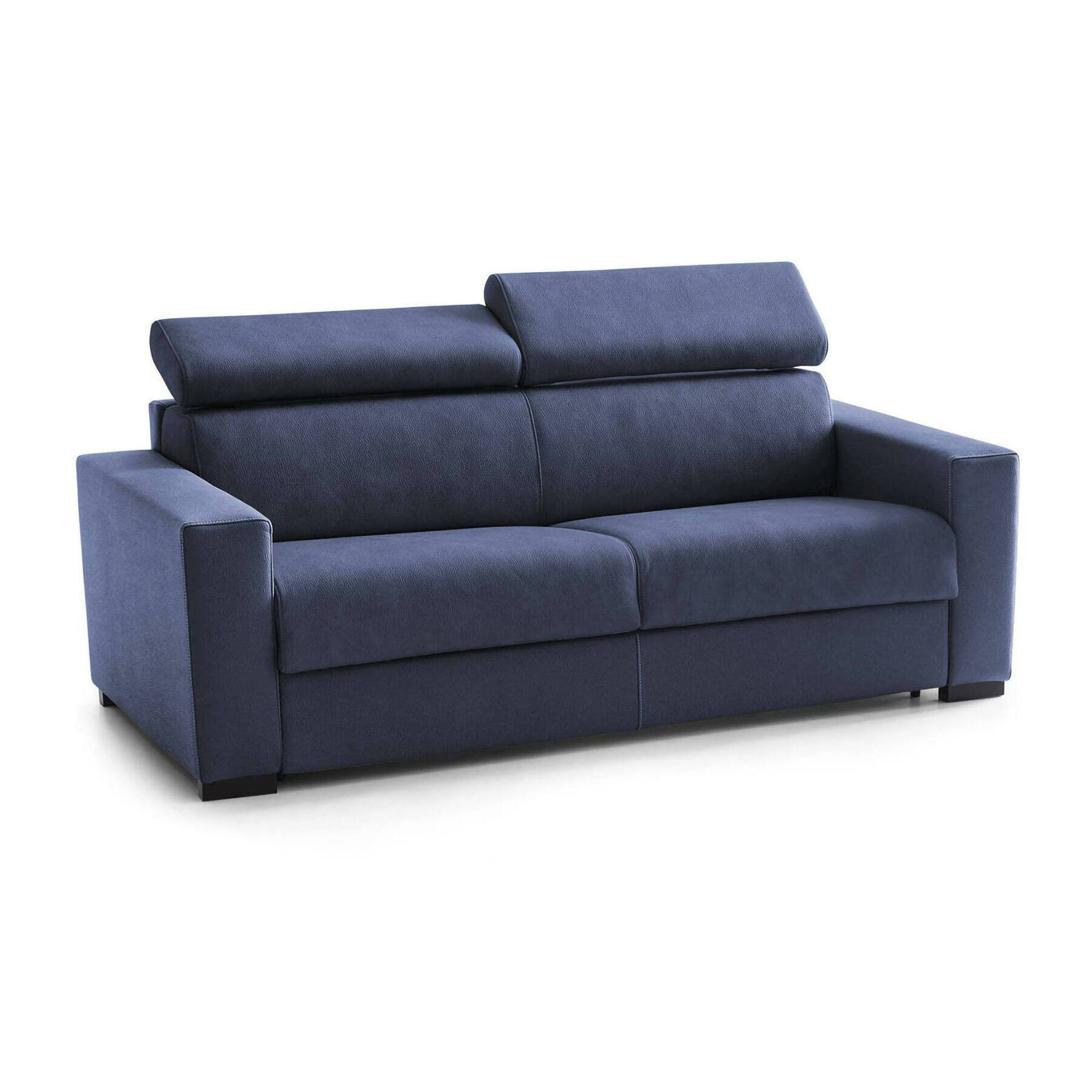 Divano fisso Julia, Divano a 3 posti, 100% Made in Italy, Sofà Soggiorno, in tessuto imbottito, con poggiatesta regolabili e Braccioli standard, Cm 220x95h85, Blu