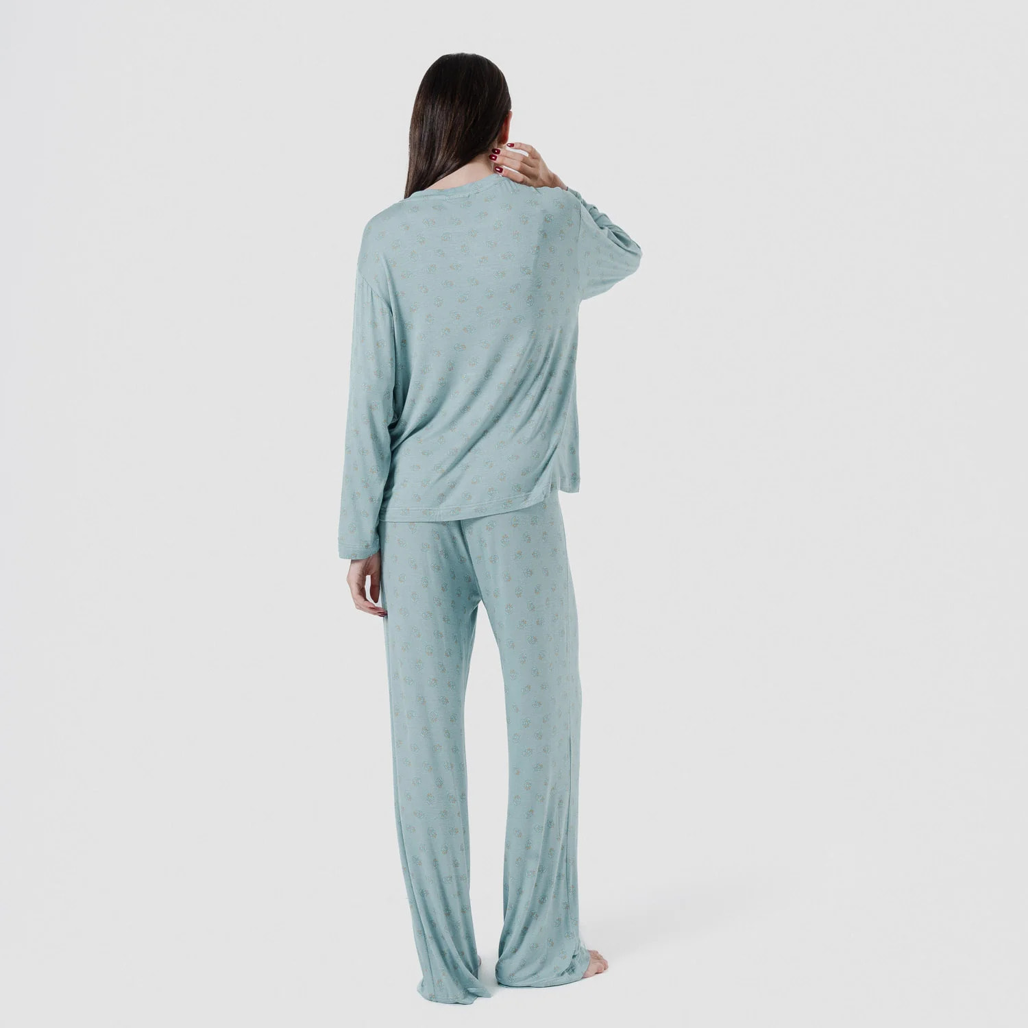 Pigiama lungo in viscosa da donna spring azzurro acqua
