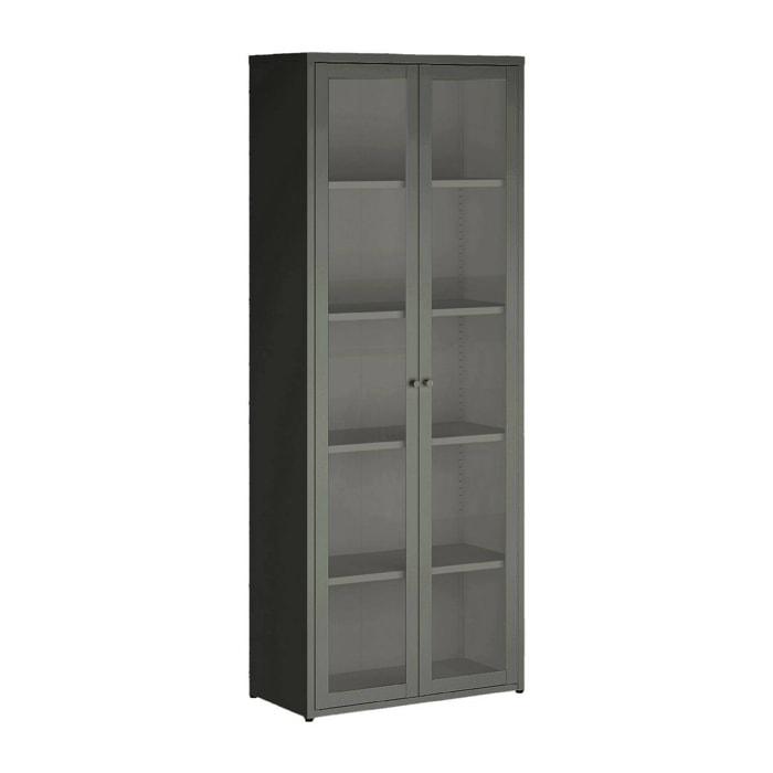 Vetrina Izano, Credenza espositiva, Vetrinetta multiuso, Madia da soggiorno, 70x35 h180 cm, Ardesia