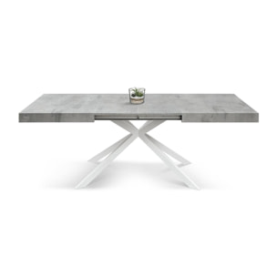 Tavolo CAMAIORE in legno, finitura grigio cemento e base a X in metallo bianco, allungabile 180×90 cm – 260×90 cm