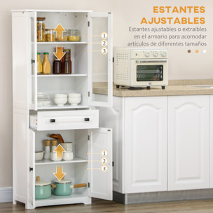 Alacena de Cocina Aparador de Comedor Mueble Auxiliar con 4 Puertas 1 Cajón y 2 Estantes Ajustables para Salón 60x30x160 cm Blanco