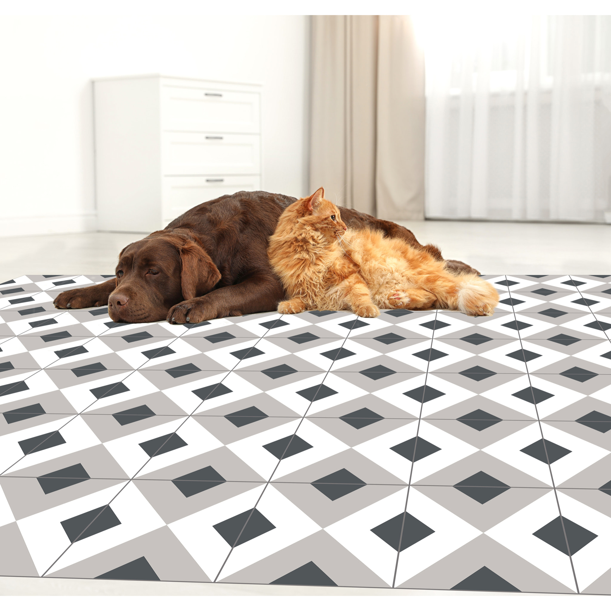 Alfombra de vinilo Pascal 66x100 cm - PVC antideslizante, vinilica para cocina o salón, lavable, estilo geométrico