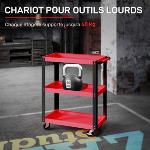 Chariot à outils 3 niveaux - chariot d'atelier servante - max. 120 Kg - métal rouge noir