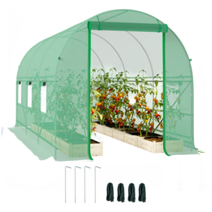 Serre de jardin tunnel surface sol 8 m² 4 x 2 x 2 m châssis tubulaire renforcé 18 mm 6 fenêtres vert