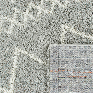 Asma - tapis shaggy de salon en laine artificielle style berbère gris et blanc - 150x220cm