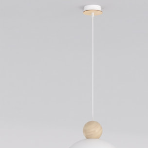 Lampada a sospensione KAKI in acciaio e legno bianco opaco