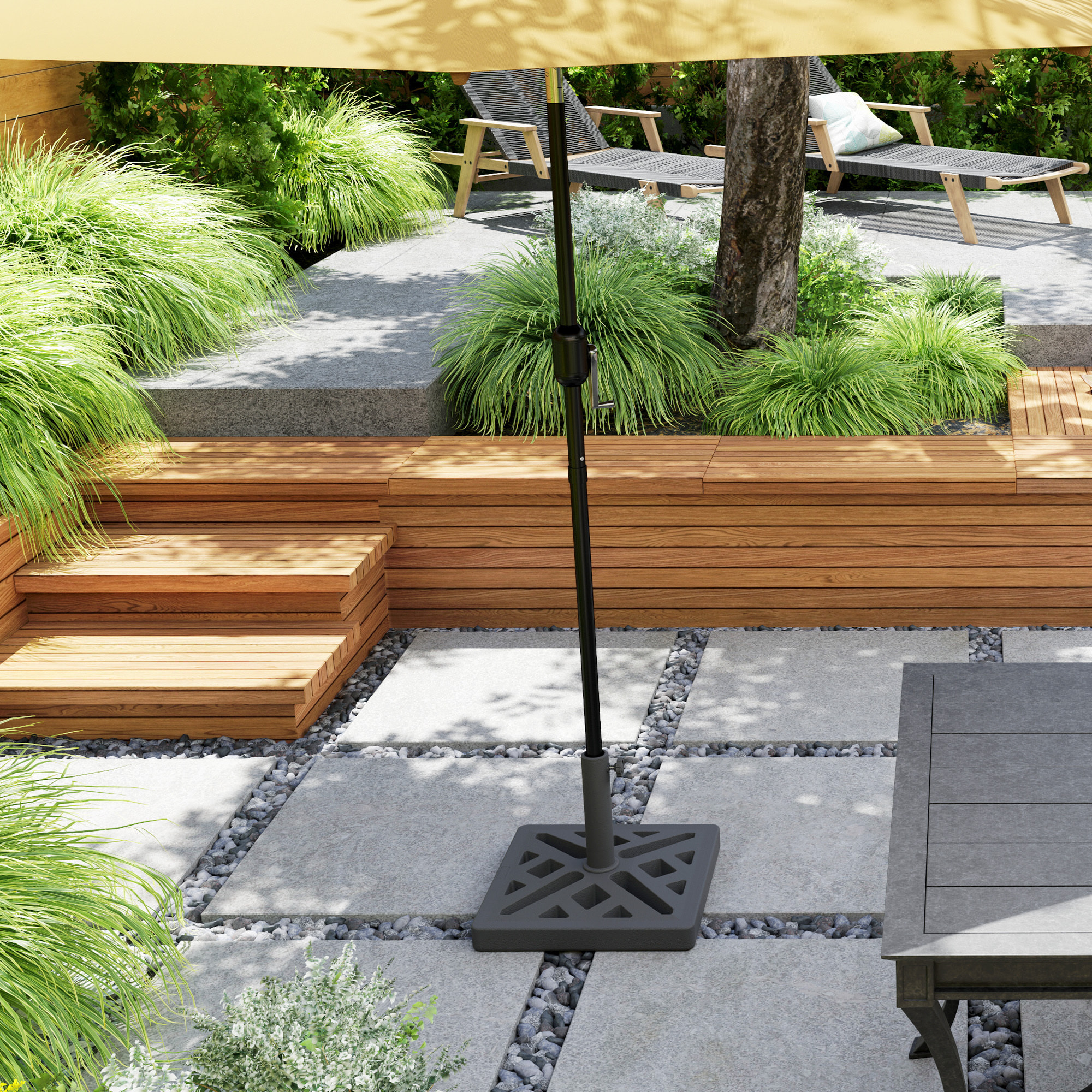 Pied de parasol carré design graphique ajouré dim. 45 x 45 x 33,5 cm poids net 15 Kg HDPE noir