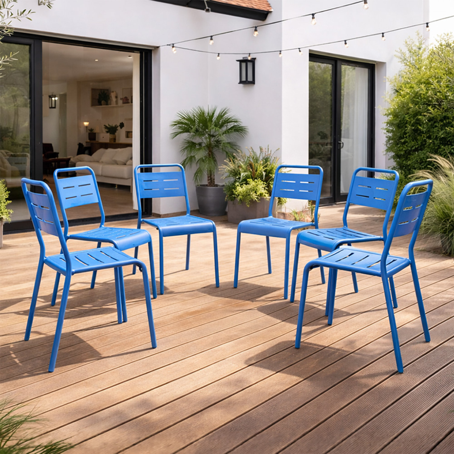 Lot de 6 chaises de jardin empilables bleues EVORA