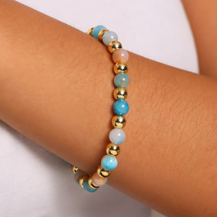 Bracciale Elastico con Giada Blu e Bead Lucide