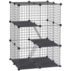 Jaula para Animales Pequeños de 3 Niveles Parque para Mascotas con Rampas y Forma Personalizable para Cobayas Conejos Chinchillas 70x70x105 cm Negro