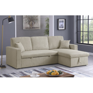 Canapé d'angle convertible en velours côtelé "Alain" - 3 places - Beige