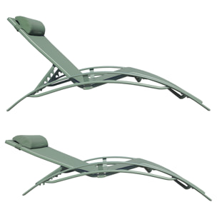 Lot de 2 transats GALAPAGOS en textilène vert sauge - aluminium vert sauge
