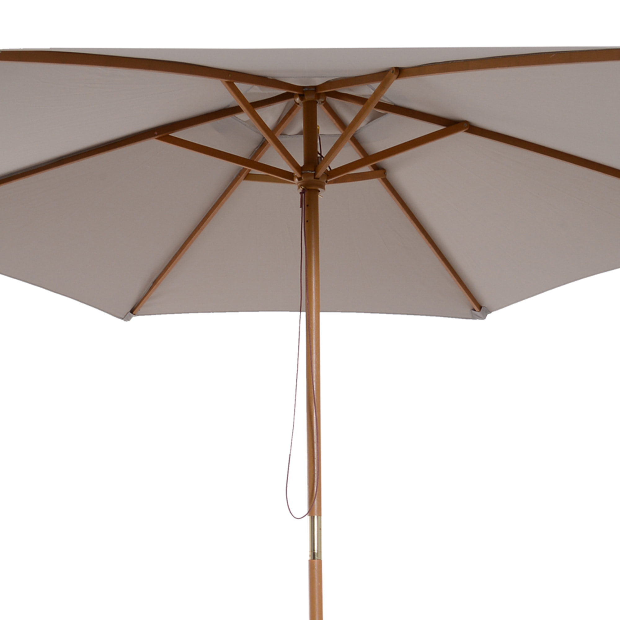 Sombrilla Parasol de Madera Ø250x230 cm para Exterior con 6 Varillas Sistema de Cuerda con Fijación Desmontable Portátil Fácil de Guardar y Transportar Gris
