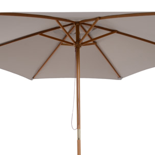 Sombrilla Parasol de Madera Ø250x230 cm para Exterior con 6 Varillas Sistema de Cuerda con Fijación Desmontable Portátil Fácil de Guardar y Transportar Gris