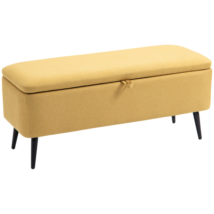 Banc coffre de rangement 2 en 1 dim. 102L x 40l x 39H cm piètement acier noir tissu jaune moutarde