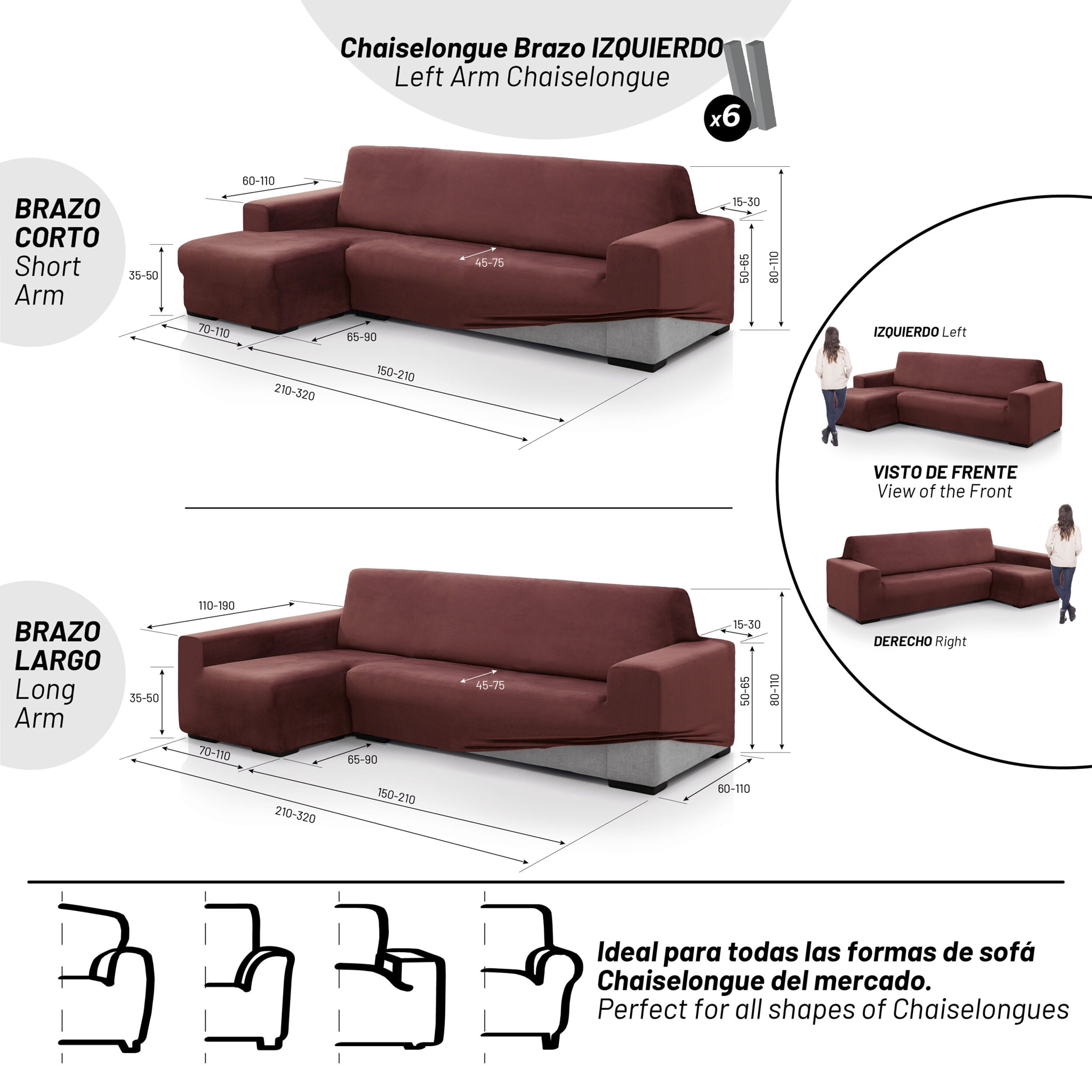 Funda TERCIOPELO ANTI MANCHAS Multi elástica para CHAISE LONGUE modelo VERONICA