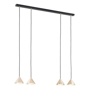 Lampada a sospensione ELIT con diffusori conici oro e struttura nera