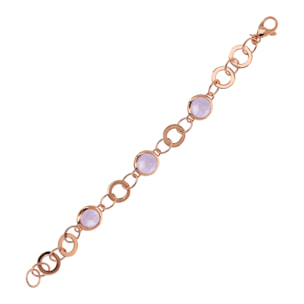 Bracciale Maglia ad Anelli con Elementi Tondi in Ametista Viola Placcato Oro Rosa 18kt