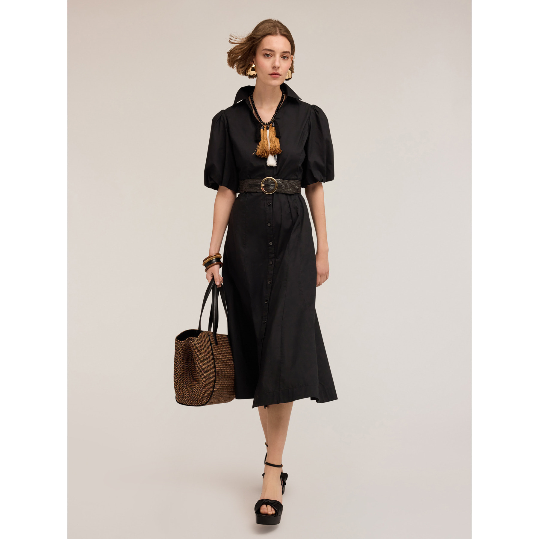 Motivi - Vestido camisero de popelina - Negro