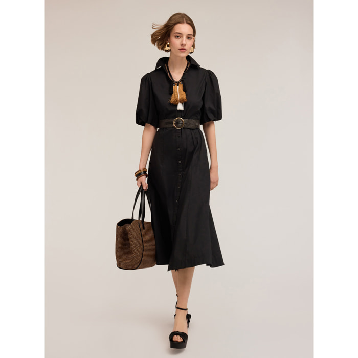 Motivi - Vestido camisero de popelina - Negro