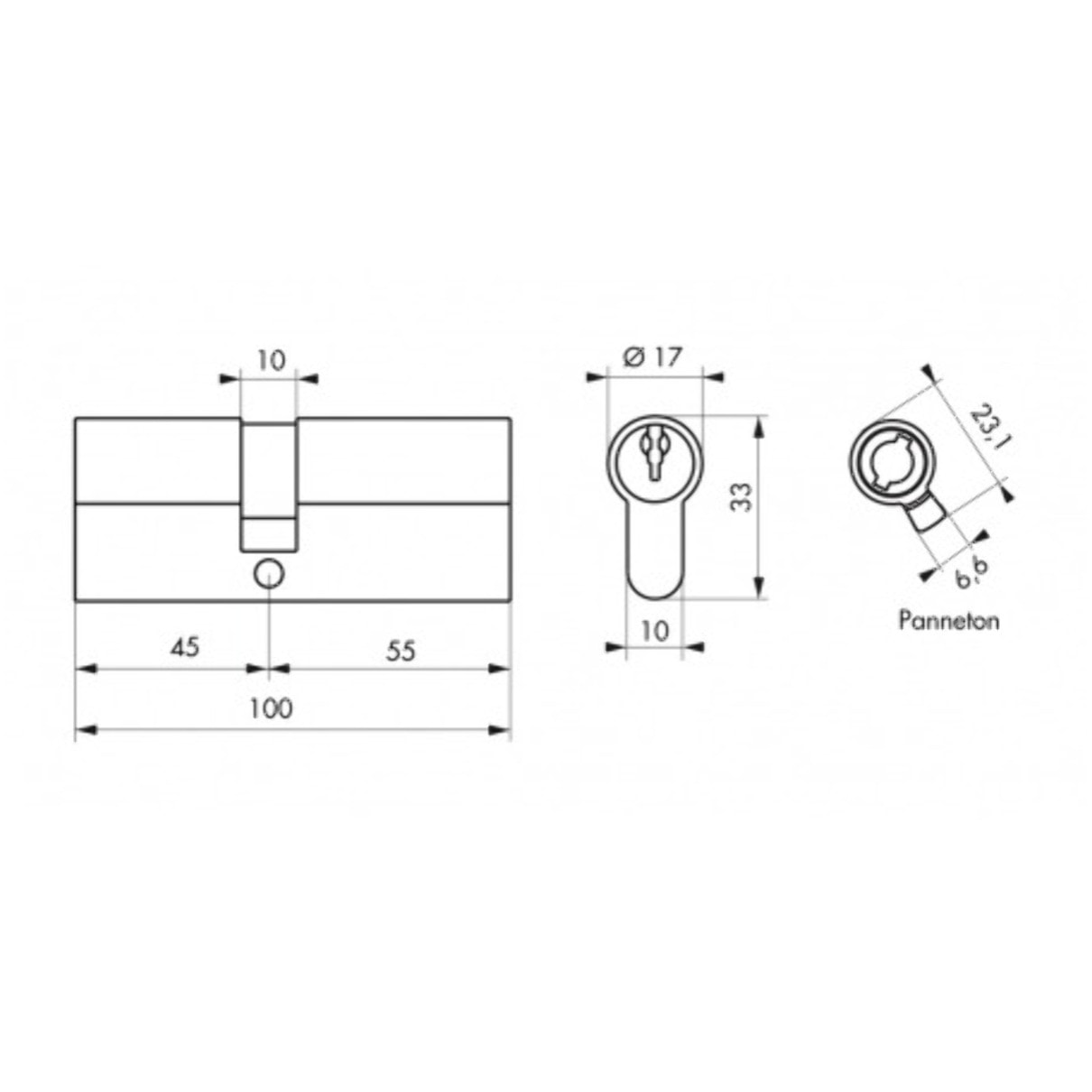 Cylindre de serrure double entrée SA, 45 x 55 mm, anti-arrachement, nickel, 3 clés - 1 pièce - THIRARD - 00016457