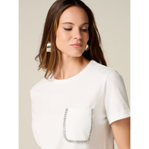 Oltre - T-shirt con taschino bordato di cristalli - Bianco