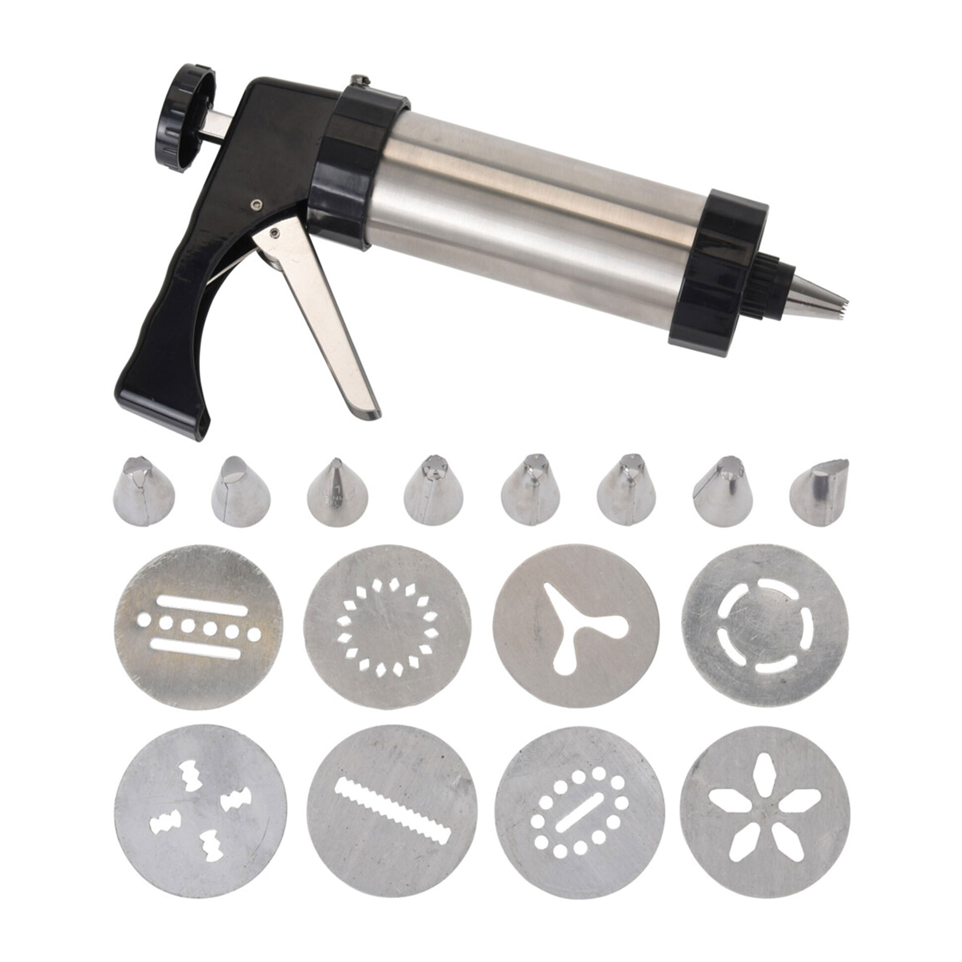 Prensa para galletas: juego de 17 piezas con discos y boquillas de glaseado - versátil y fácil de usar en aluminio y polipropileno