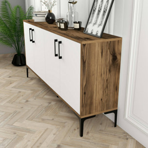 Credenza Daltobell, Buffet da soggiorno, Madia da salotto, Dispensa da cucina, 160x35h78 cm, Noce e Bianco