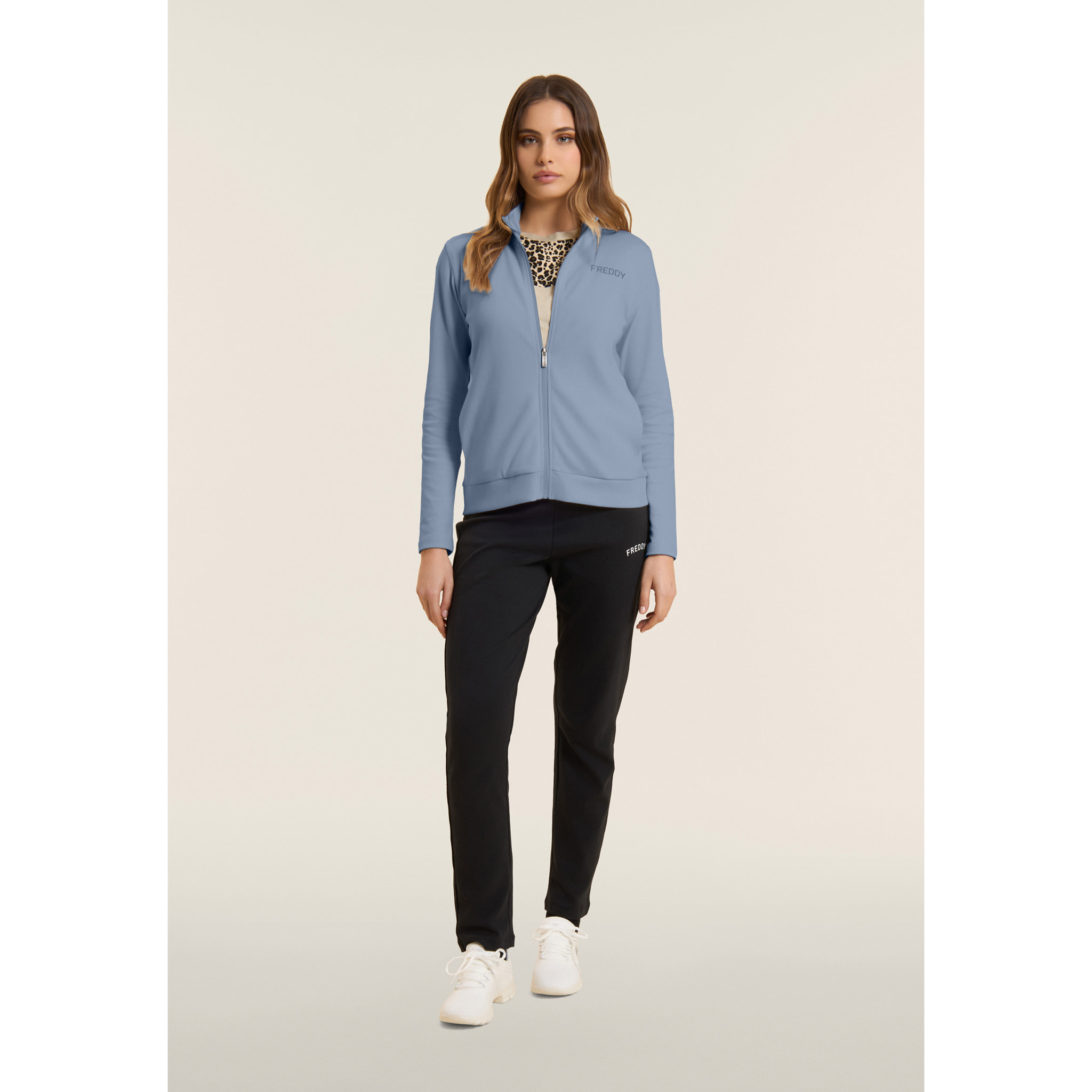 Tuta con zip e collo alto, logo con strass