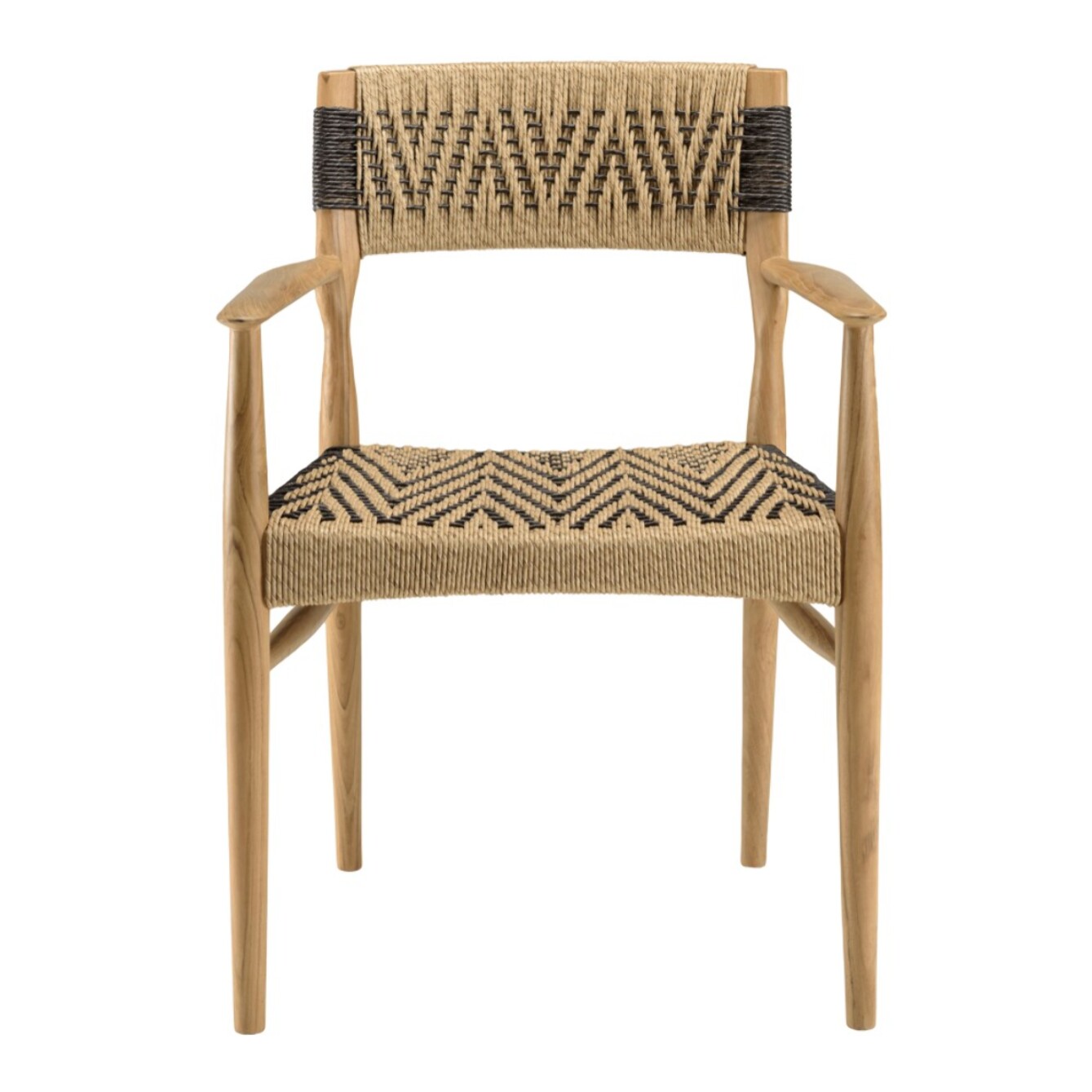 VALERIA - Lot de 2 fauteuils jardin teck rotin synthétique beige / noir
