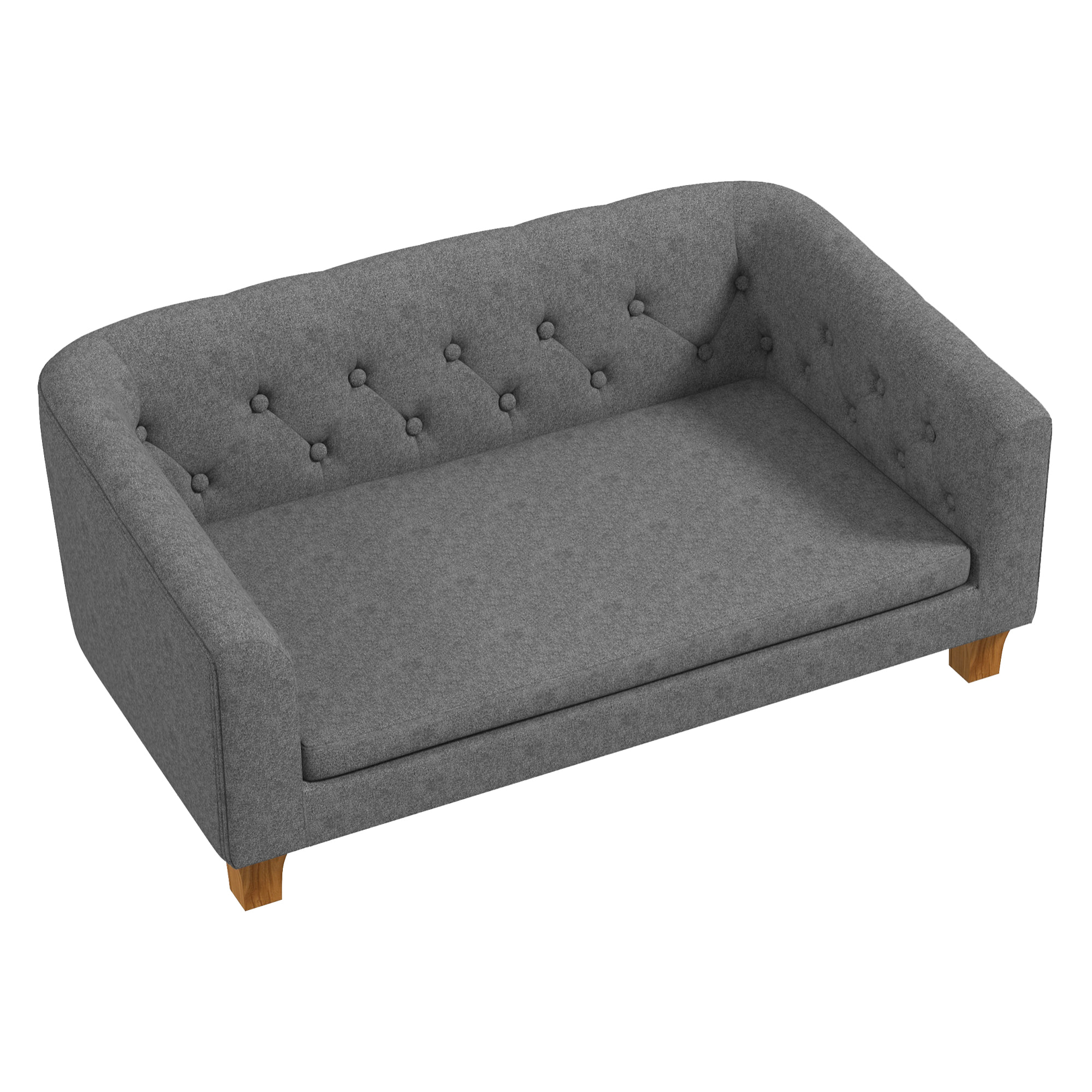 Canapé chien lit pour chien style Chesterfield dossier capitonné coussin moelleux pieds bois polyester gris