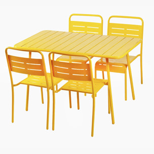 Ensemble table de jardin 120 cm et 4 chaises jaune EVORA