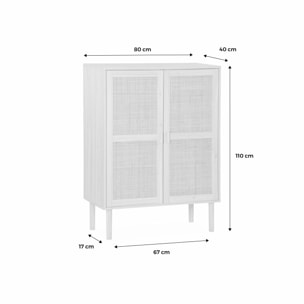 Buffet en cannage - Camargue - décor bois et cannage. 2 portes. buffet haut. vaisselier. L 80 x l 40 x H110cm