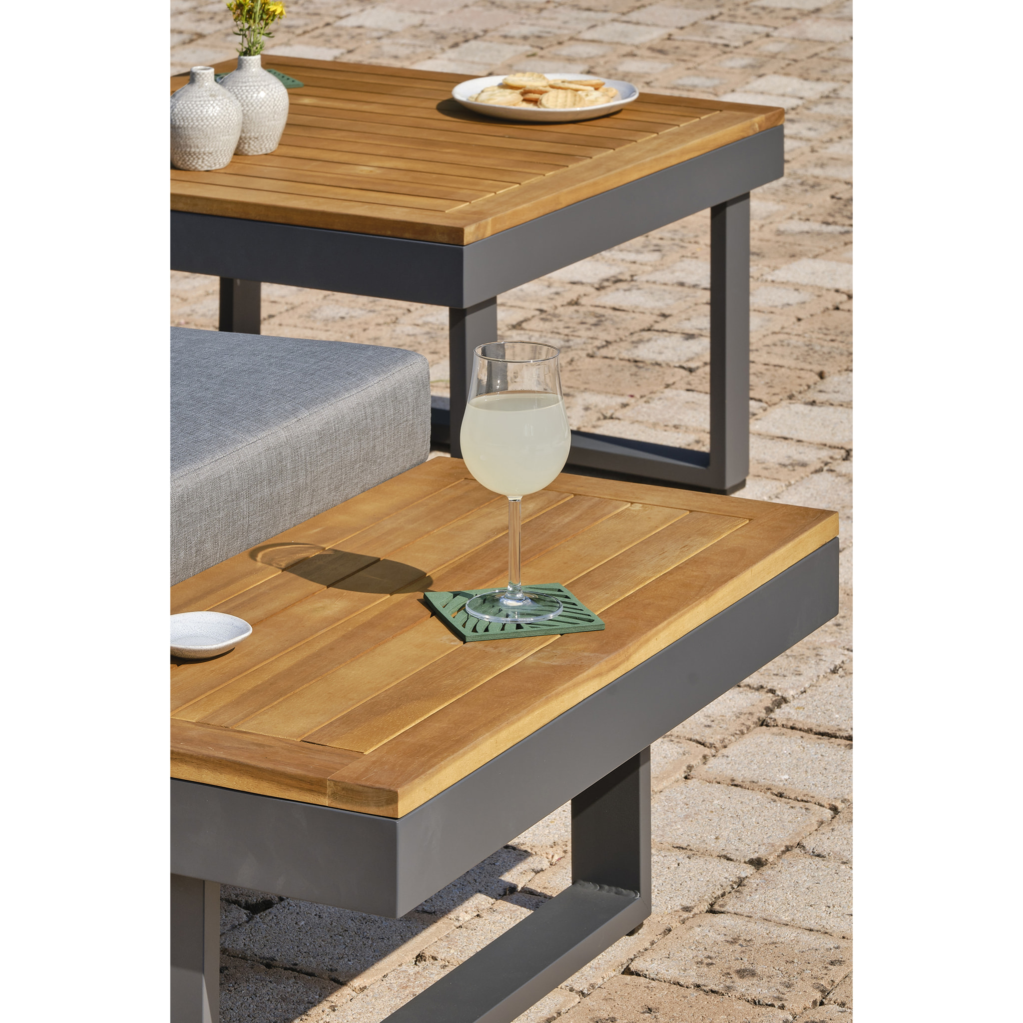 MIYAKO - Salon de jardin 5 places bois d'acacia et aluminium