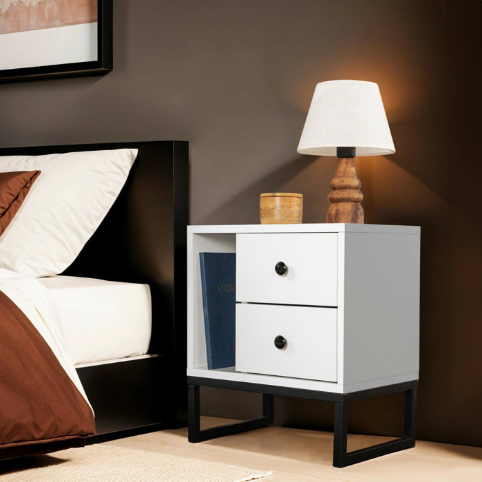 Comodino Rhiannon, Comò basso, Tavolino da notte, Mensola da letto, 45x30 h50 cm, Bianco e Nero