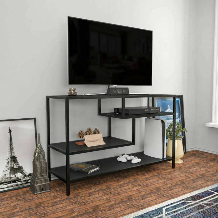 Mobile porta TV Dplizzar, Credenza da soggiorno, Armadio basso per TV, Base parete attrezzata, 120x39h75 cm, Antracite e Nero