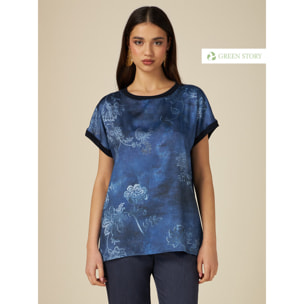 Oltre - Blusa a t-shirt in raso fantasia - Blu