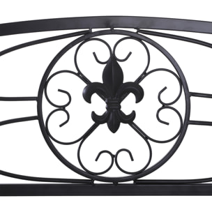 Banc de jardin 2 places style néo-rétro fer forgé motif fleurs de lys dim. 128L x 50l x 91H cm métal époxy noir