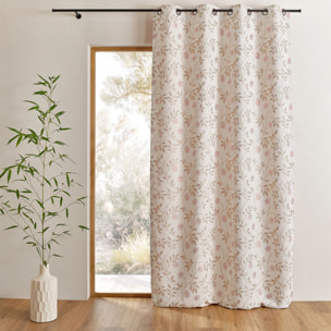 Rideau jacquard polycoton motifs végétaux - Beige