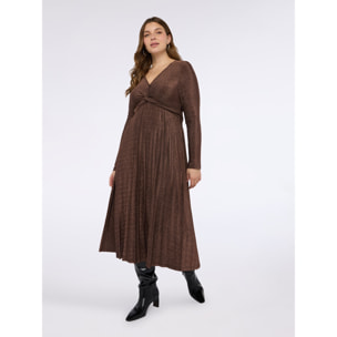 Fiorella Rubino - Vestito lungo DREAM in jersey lurex con gonna plisse - Marrone