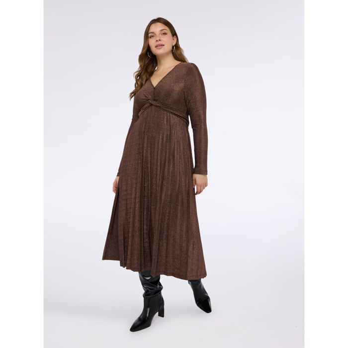 Fiorella Rubino - Vestito lungo DREAM in jersey lurex con gonna plisse - Marrone