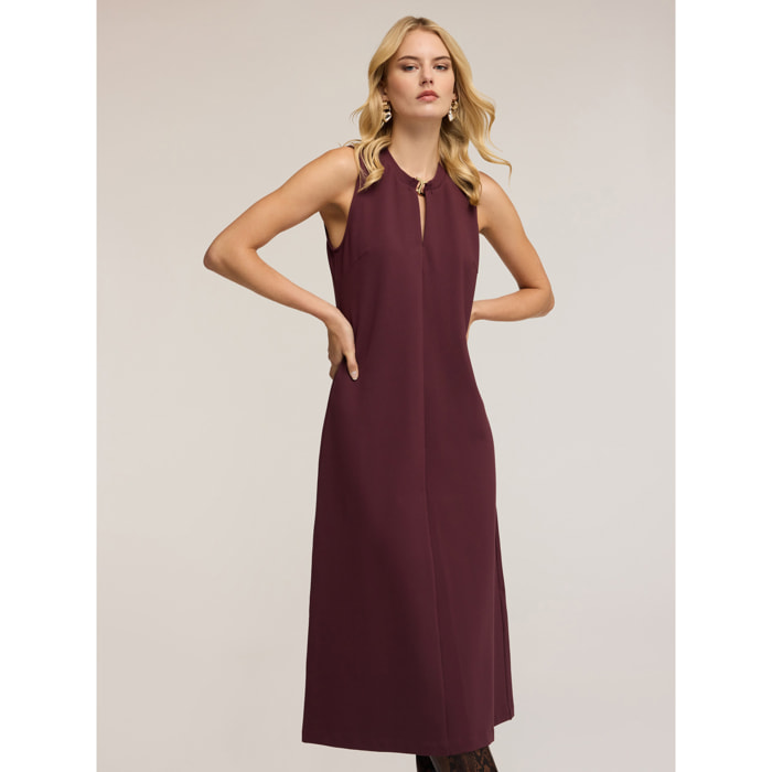 Motivi - Vestido midi con pasador de metal - Burgundy