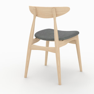 Lot de 2 chaises en tissu gris et bois d'hévéa - Josette