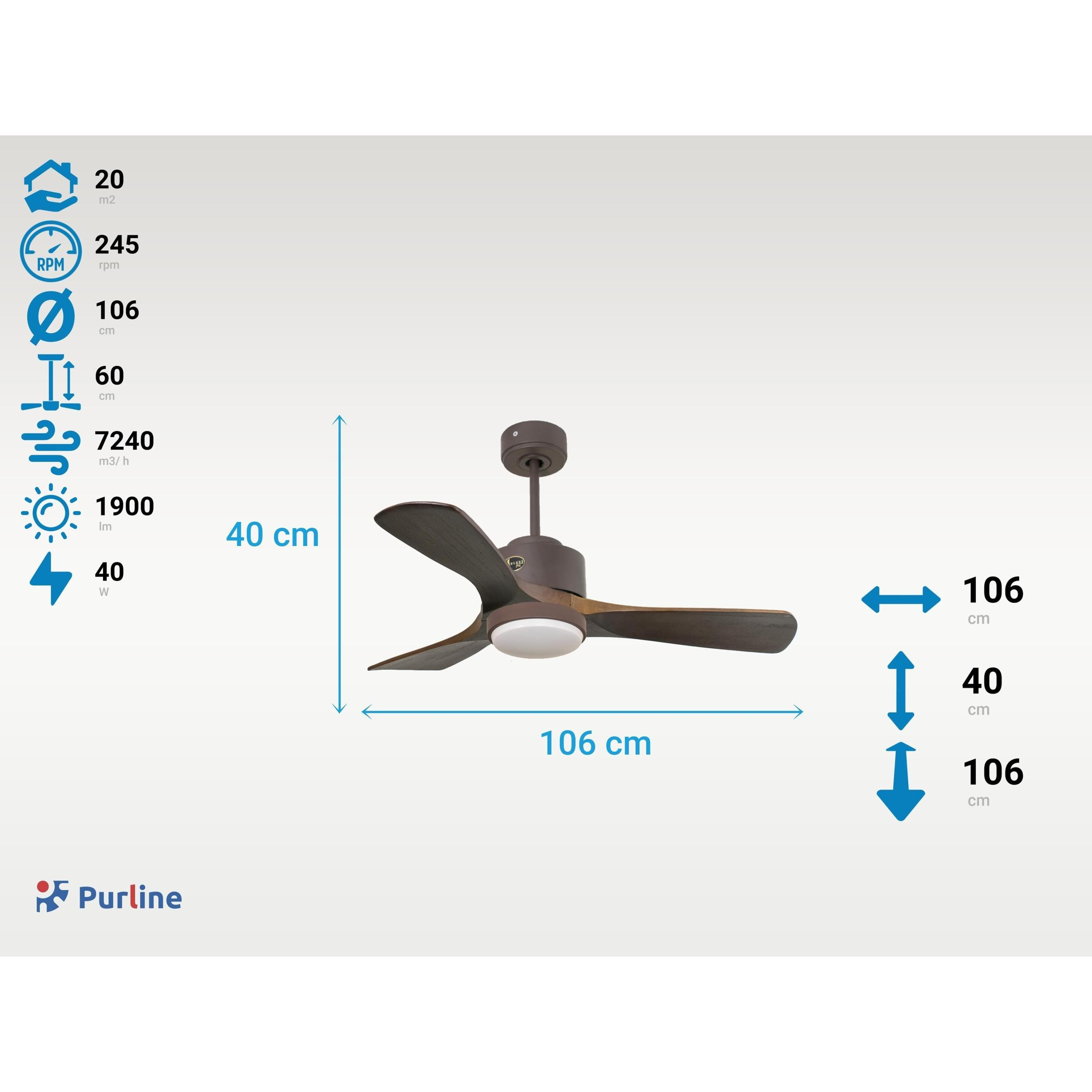 Ventilateur de Plafond ø106 cm avec Wifi Réversible Hypersilence pour 20 m² 40 W Chocolat