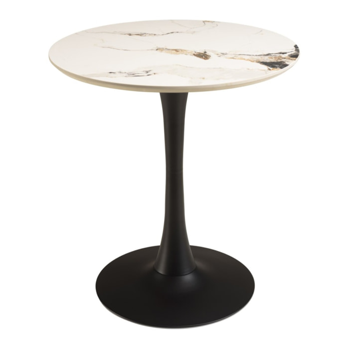 ICARE - Ensemble n°3: table bistrot D70cm en céramique marbré clair