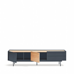 Mueble de televisión Otto 2 puertas y 2 cajones gris antracita y roble