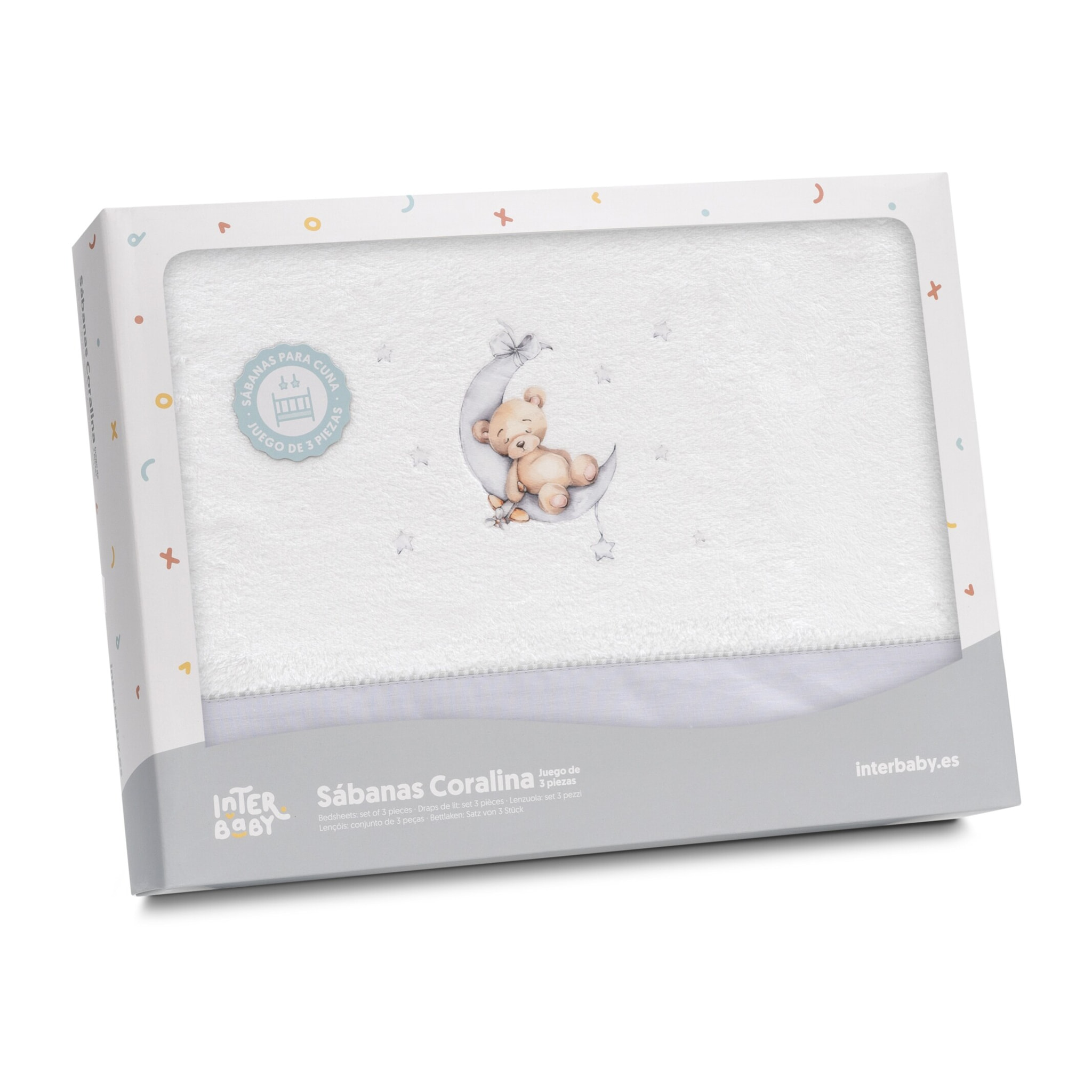Triptico Coche Coralina Estampado Oso Luna Estrellas Bco/Gris