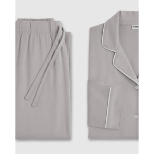 Pijama largo camisero viscosa punto gris